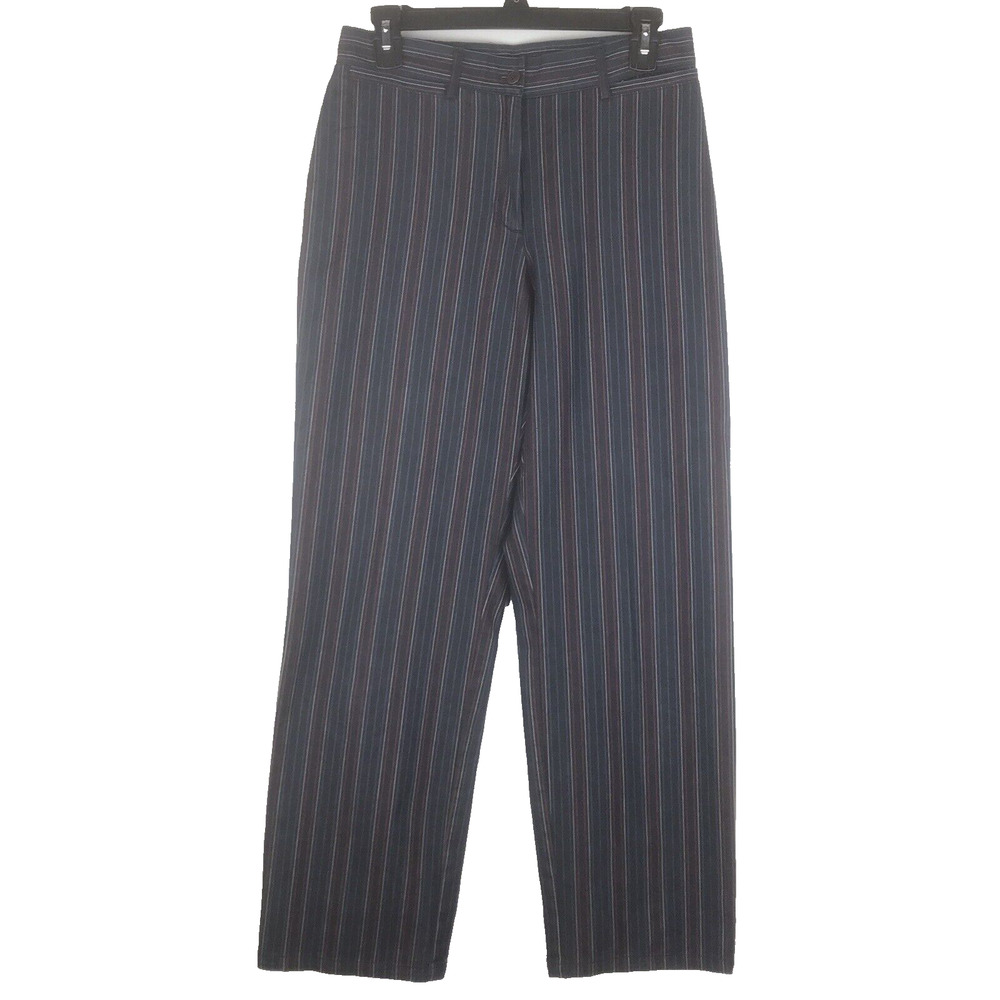 Evan-Picone Mid Rise Pants Straight Leg Gray Blue Red Yellow Striped Size 6